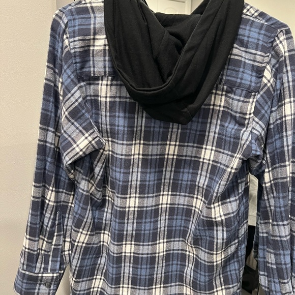 Boys blue and white flannel with hoodie - Picture 3 of 5